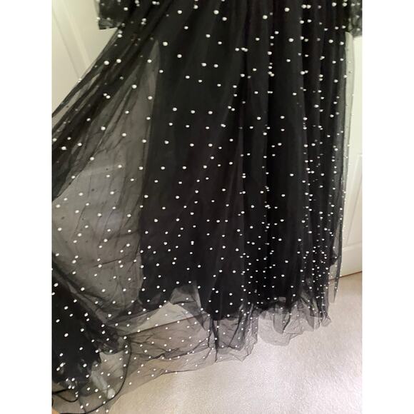 Mac Duggal Black Long Sheer Sleeve Draped Pearl Beaded Gown, Sz 12, NWT - Picture 7 of 8